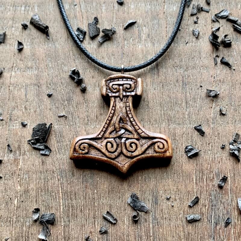 vkngjewelry Pendant Unique Walnut Wood Mjolnir Triquetra Pendant