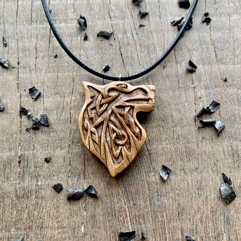 vkngjewelry Pendant Unique Walnut Wood Norse Design Wolf Pendant