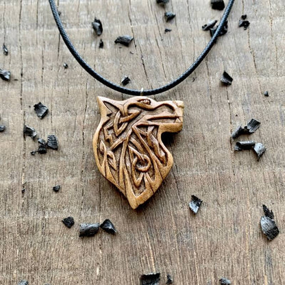 vkngjewelry Pendant Unique Walnut Wood Norse Design Wolf Pendant