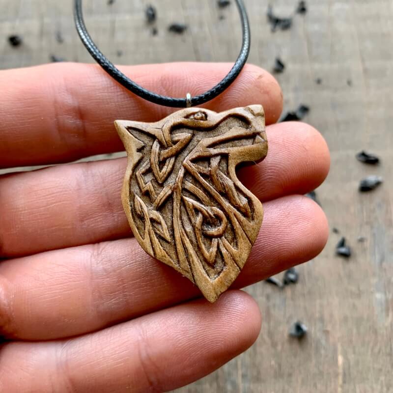 vkngjewelry Pendant Unique Walnut Wood Norse Design Wolf Pendant