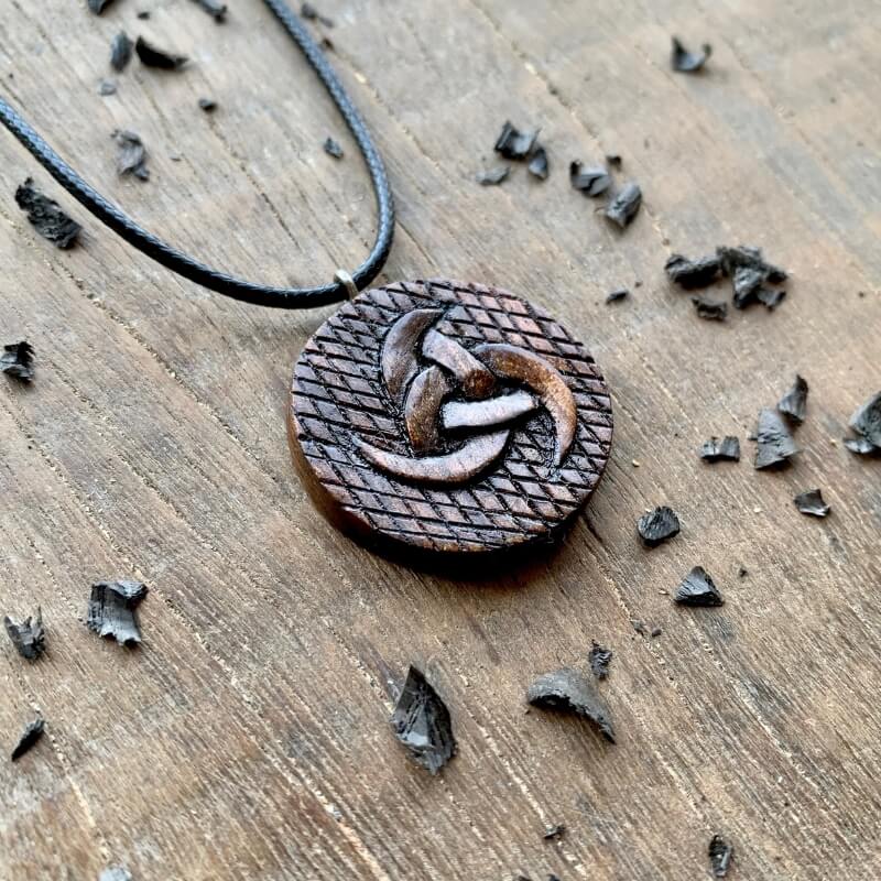 vkngjewelry Pendant Unique Walnut Wood Odin's Horns Style 2