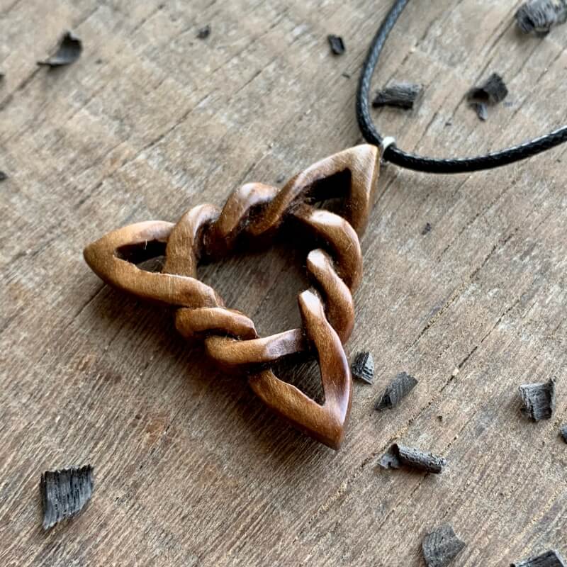 vkngjewelry Pendant Unique Walnut Wood Triquetra Pendant 3D Version Pendant