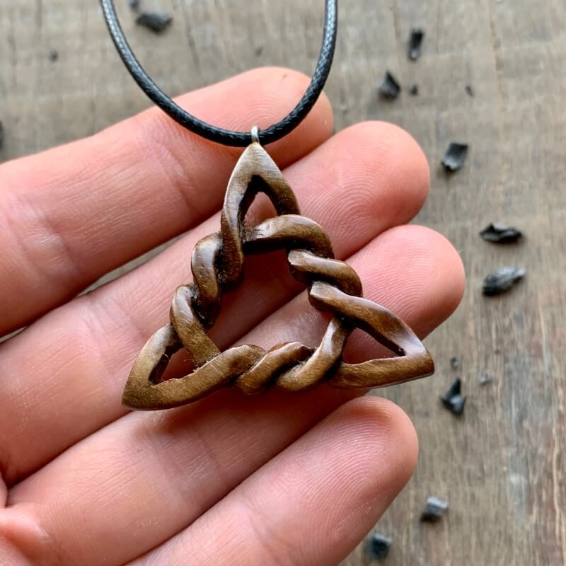 vkngjewelry Pendant Unique Walnut Wood Triquetra Pendant 3D Version Pendant