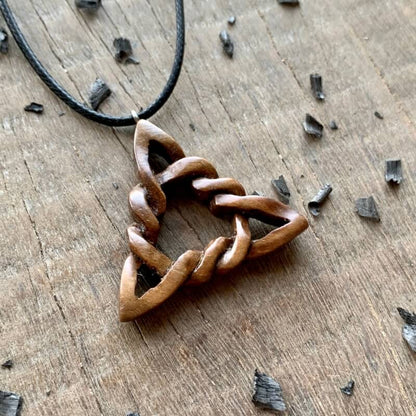 vkngjewelry Pendant Unique Walnut Wood Triquetra Pendant 3D Version Pendant