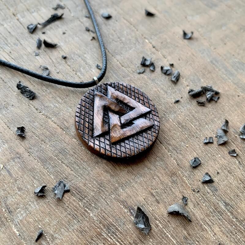 vkngjewelry Pendant Unique Walnut Wood Valknut Pendant Style 2