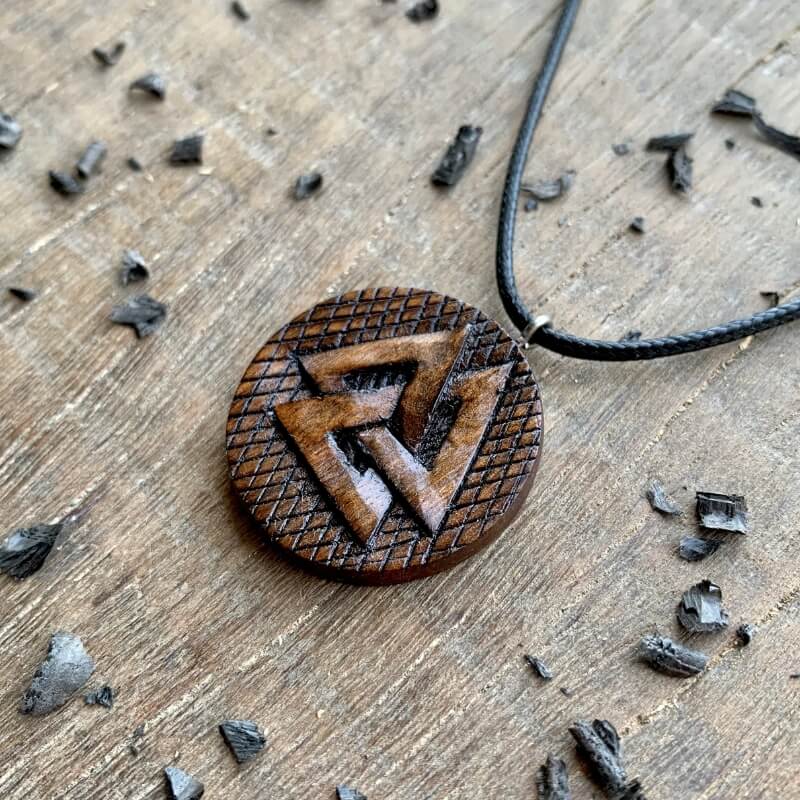 vkngjewelry Pendant Unique Walnut Wood Valknut Pendant Style 2