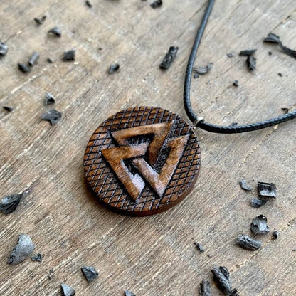 vkngjewelry Pendant Unique Walnut Wood Valknut Pendant Style 2