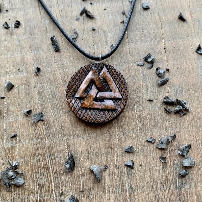 vkngjewelry Pendant Unique Walnut Wood Valknut Pendant Style 2