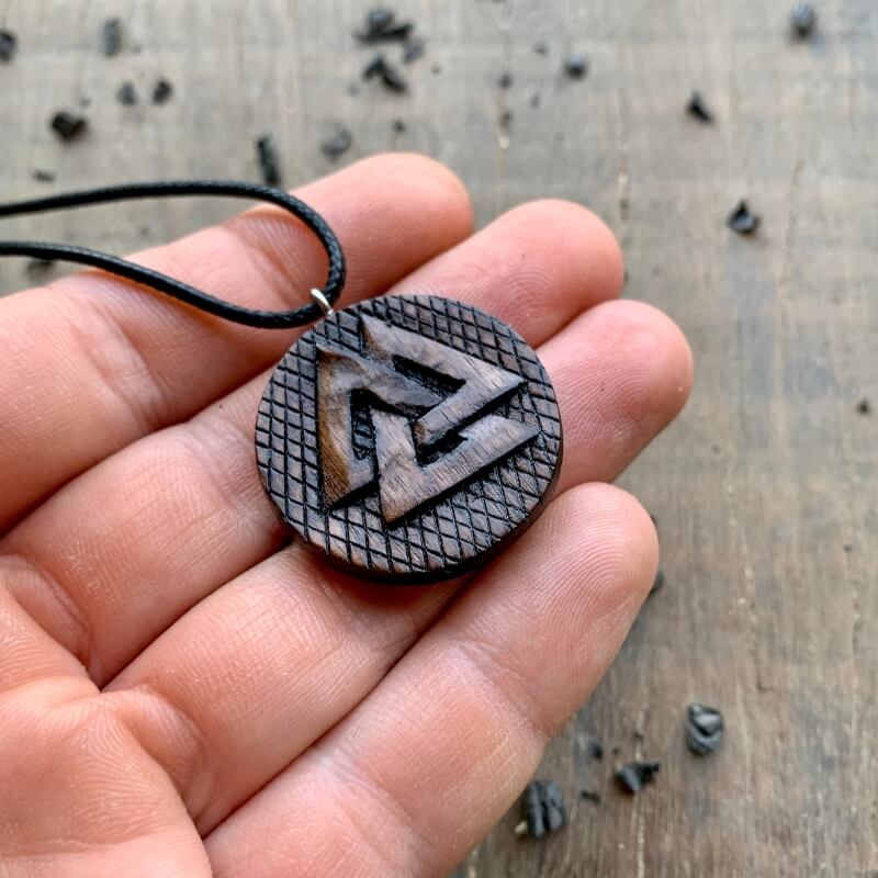 vkngjewelry Pendant Unique Walnut Wood Valknut Pendant Style 2