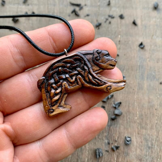 vkngjewelry Pendant Unique Walnut Wood Viking Bear Pendant Style 2