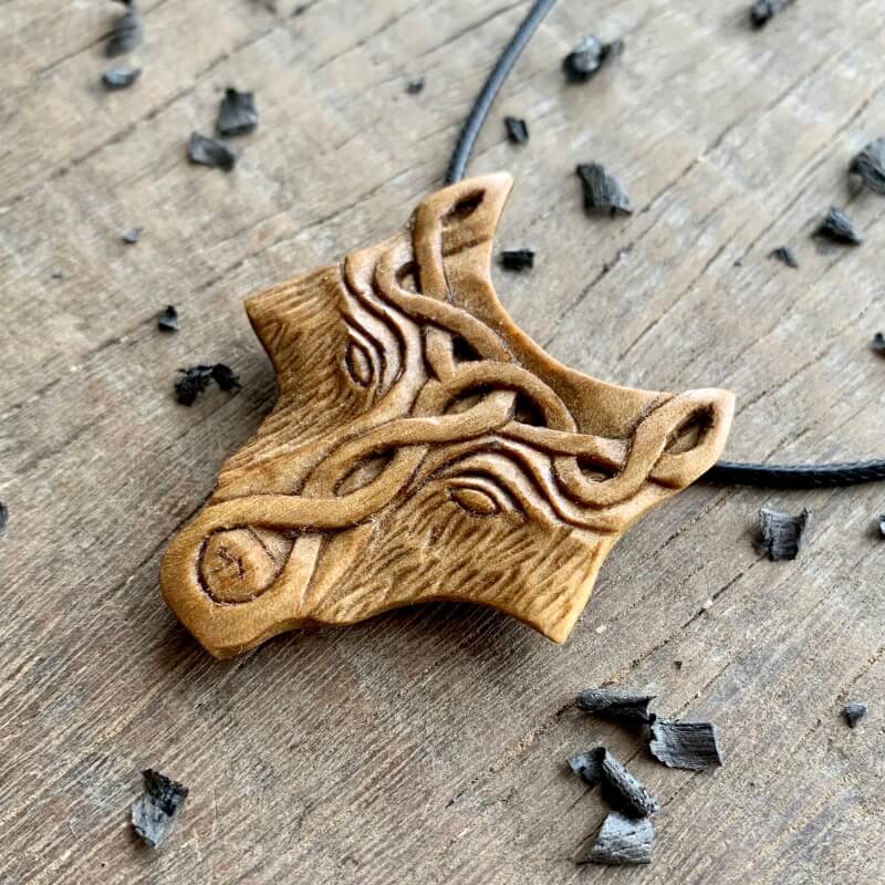 vkngjewelry Pendant Unique Walnut Wood Wolf Of Celtic Knots Design Pendant