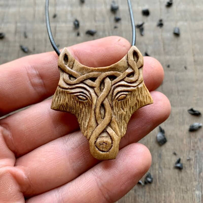 vkngjewelry Pendant Unique Walnut Wood Wolf Of Celtic Knots Design Pendant