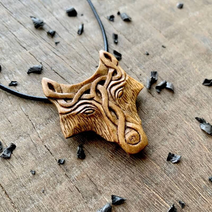 vkngjewelry Pendant Unique Walnut Wood Wolf Of Celtic Knots Design Pendant