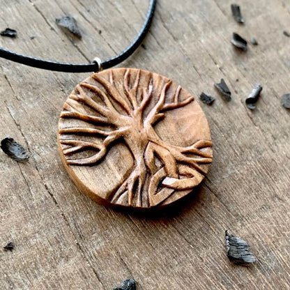 vkngjewelry Pendant Unique Walnut Wood Yggdrasil Triquetra Pendant