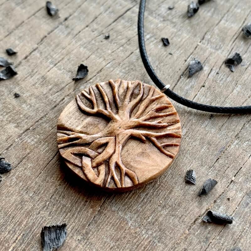 vkngjewelry Pendant Unique Walnut Wood Yggdrasil Triquetra Pendant