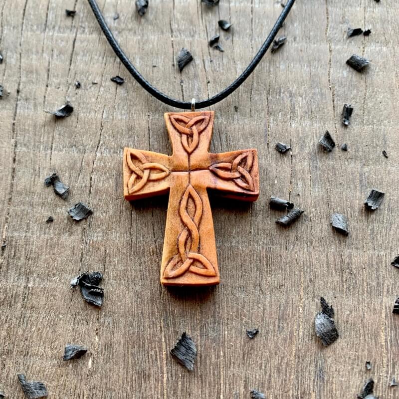 vkngjewelry Pendant Unique Wood Celtic Cross Triquetra Pendant