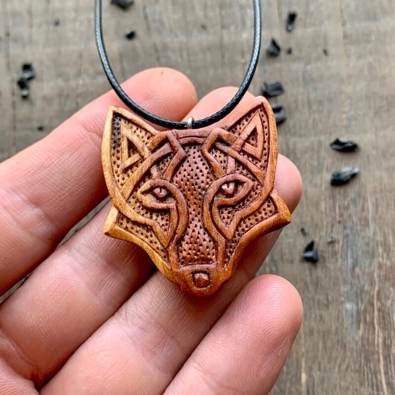 vkngjewelry Pendant Unique Wood Celtic Design Fox Pendant Style 2