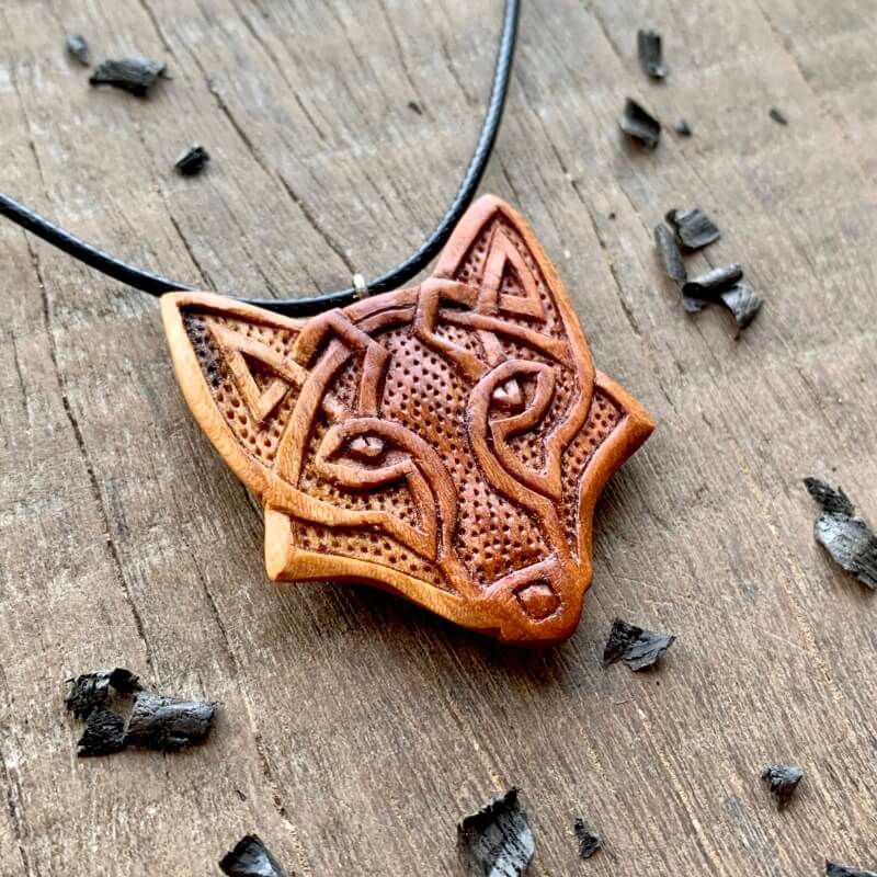 vkngjewelry Pendant Unique Wood Celtic Design Fox Pendant Style 2