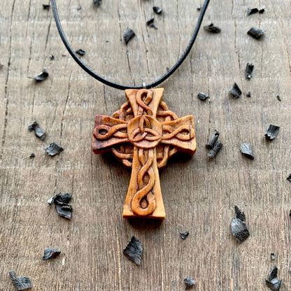 vkngjewelry Pendant Unique Wood Celtic Knots Cross Triquetra Pendant Style 2