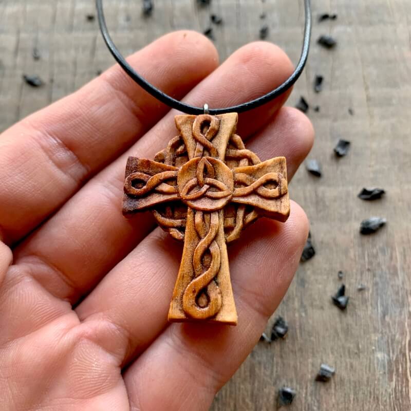 vkngjewelry Pendant Unique Wood Celtic Knots Cross Triquetra Pendant Style 2