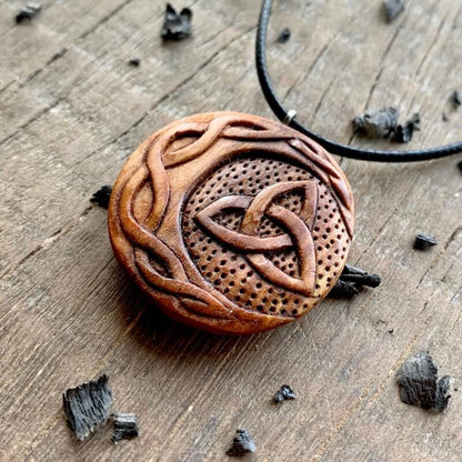 vkngjewelry Pendant Unique Wood Celtic Sun And Moon Triquetra Pendant