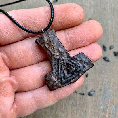 vkngjewelry Pendant Unique Wood Mjolnir Valknut Pendant