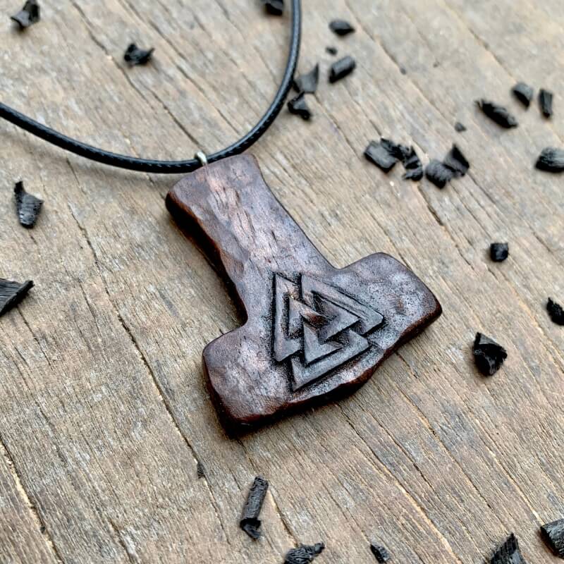 vkngjewelry Pendant Unique Wood Mjolnir Valknut Pendant