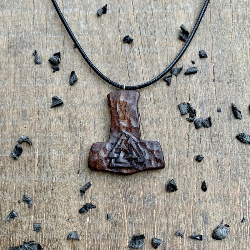 vkngjewelry Pendant Unique Wood Mjolnir Valknut Pendant