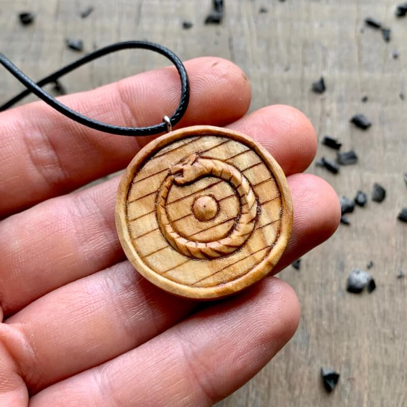 vkngjewelry Pendant Unique Wood Uroboro Viking Shield Pendant