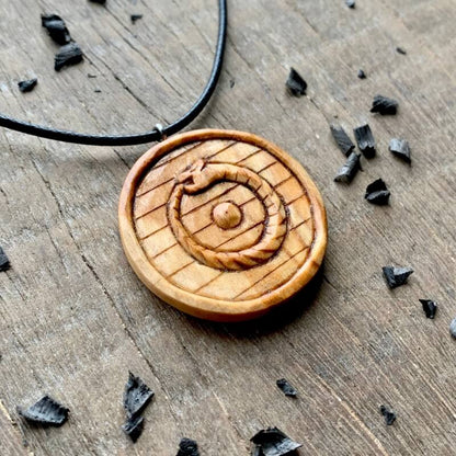 vkngjewelry Pendant Unique Wood Uroboro Viking Shield Pendant