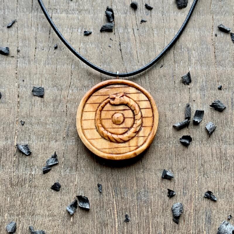 vkngjewelry Pendant Unique Wood Uroboro Viking Shield Pendant