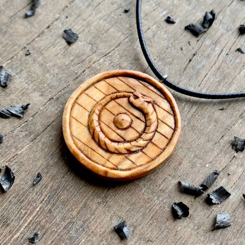 vkngjewelry Pendant Unique Wood Uroboro Viking Shield Pendant