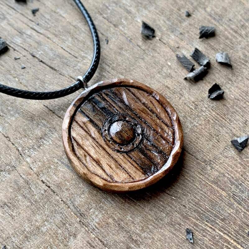 vkngjewelry Pendant Unique Wood Walnut Viking Old Style Shield Pendant