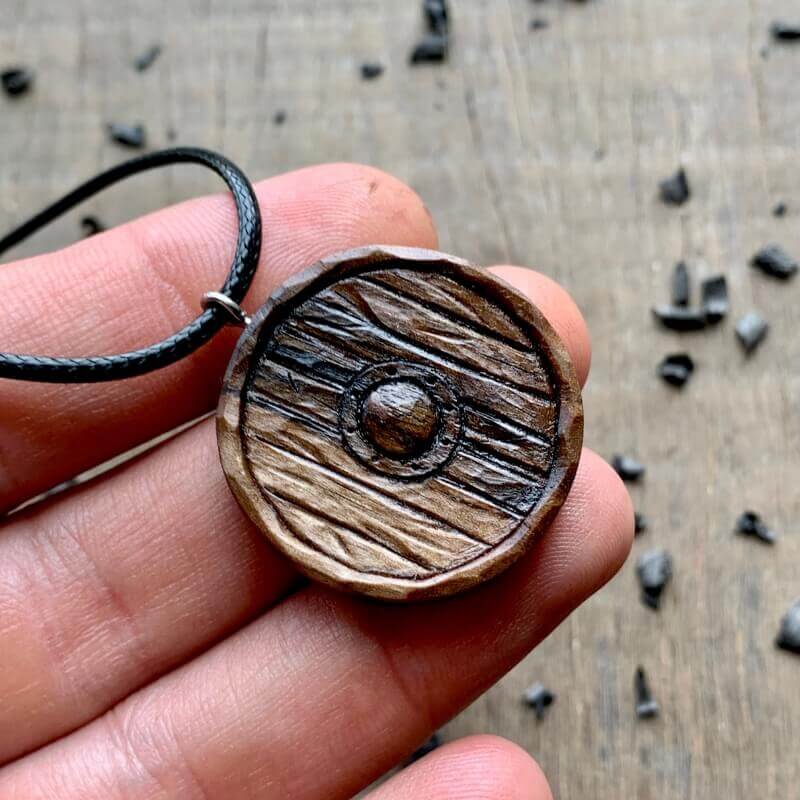 vkngjewelry Pendant Unique Wood Walnut Viking Old Style Shield Pendant