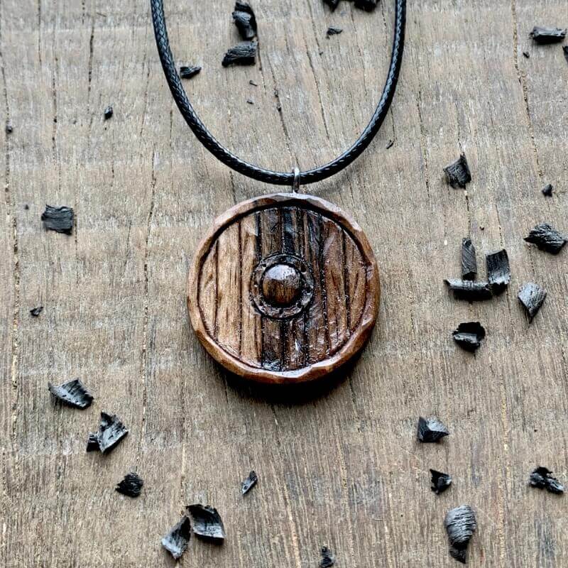 vkngjewelry Pendant Unique Wood Walnut Viking Old Style Shield Pendant