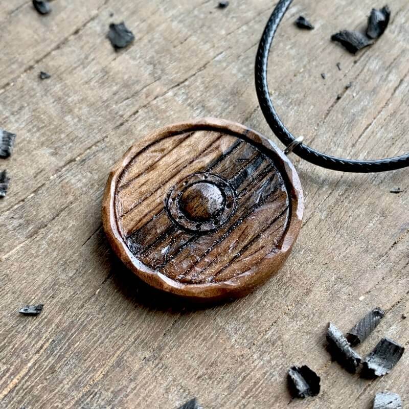 vkngjewelry Pendant Unique Wood Walnut Viking Old Style Shield Pendant