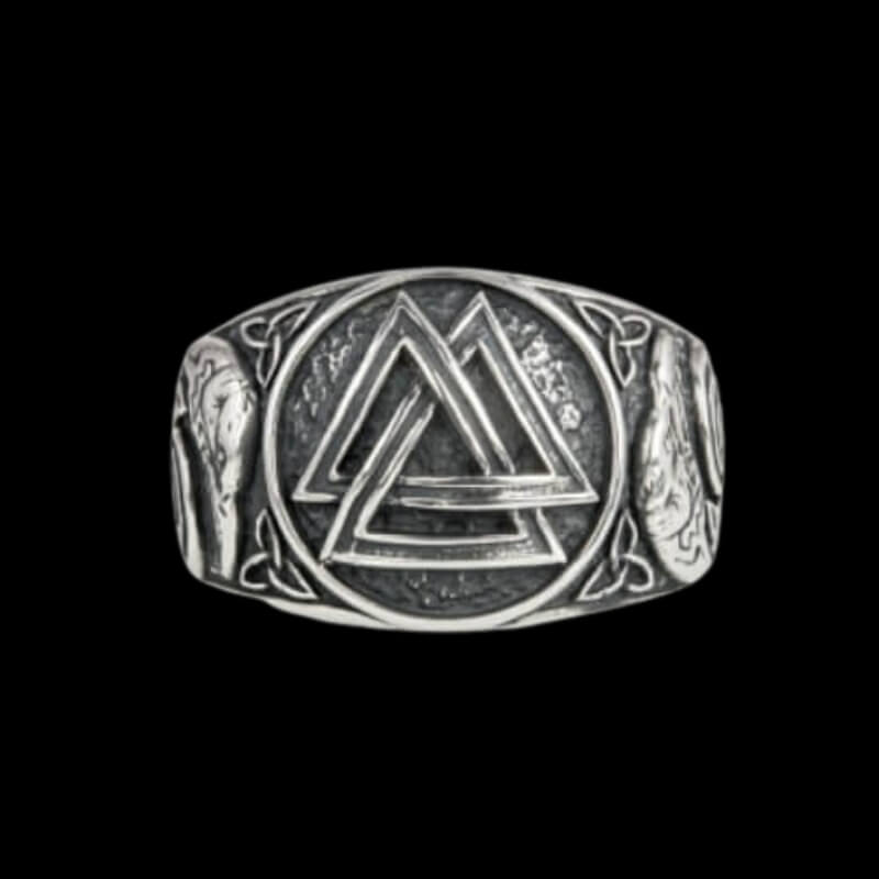 vkngjewelry Bagues Handcrafted Valknut Ancient Ravens Side Sterling Silver Ring