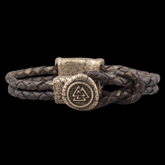 vkngjewelry Bracelet Handcrafted Valknut Clasp Leather Bracelet Bronze