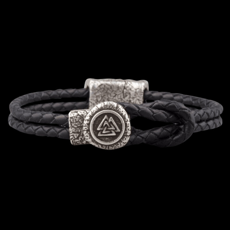 vkngjewelry Bracelet Handcrafted Valknut Clasp Leather Bracelet Silvered