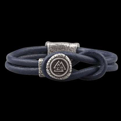 vkngjewelry Bracelet Handcrafted Valknut Clasp Leather Bracelet Silvered