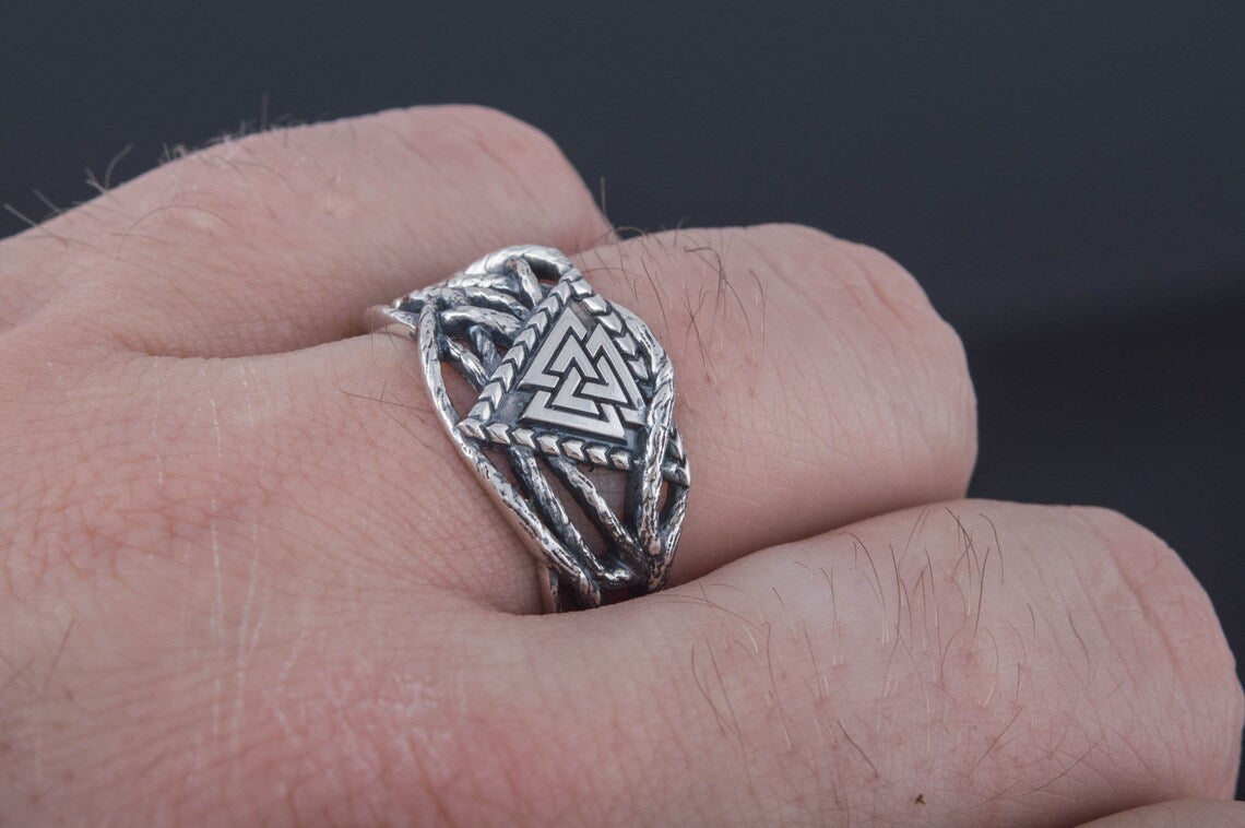 vkngjewelry Ring Handcrafted Valknut Sterling Silver Ring