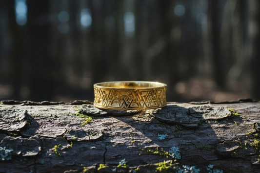 vkngjewelry Ring Handcrafted Valknut Symbol Inside Runes Gold Ring