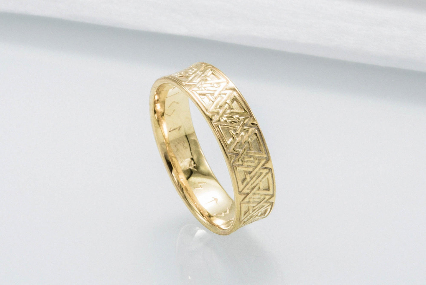 vkngjewelry Ring Handcrafted Valknut Symbol Inside Runes Gold Ring
