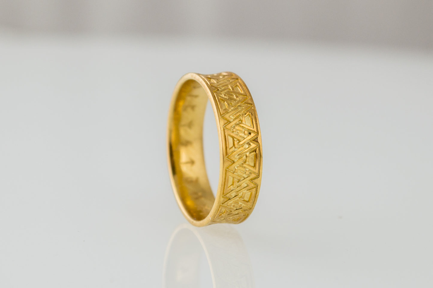 vkngjewelry Ring Handcrafted Valknut Symbol Inside Runes Gold Ring