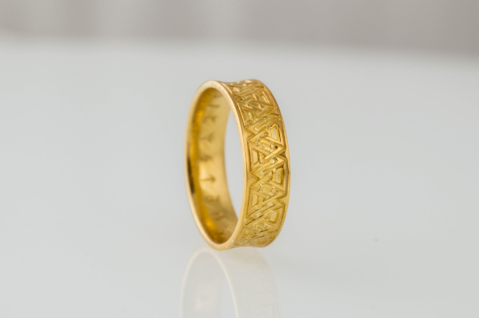 vkngjewelry Ring Handcrafted Valknut Symbol Inside Runes Gold Ring