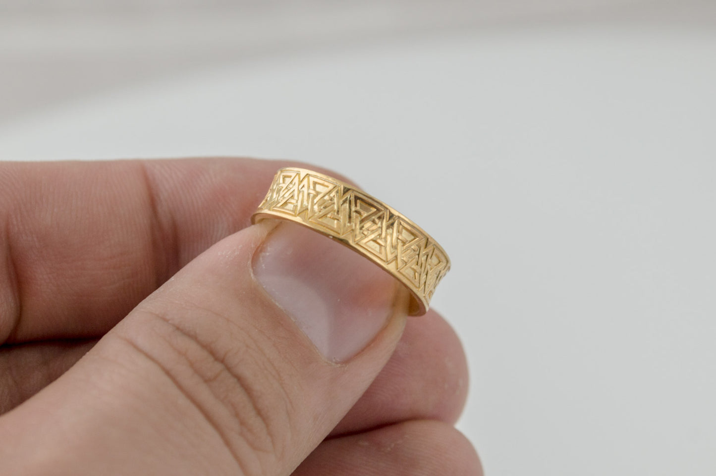vkngjewelry Ring Handcrafted Valknut Symbol Inside Runes Gold Ring