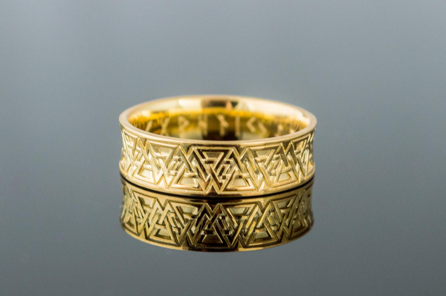 vkngjewelry Ring Handcrafted Valknut Symbol Inside Runes Gold Ring