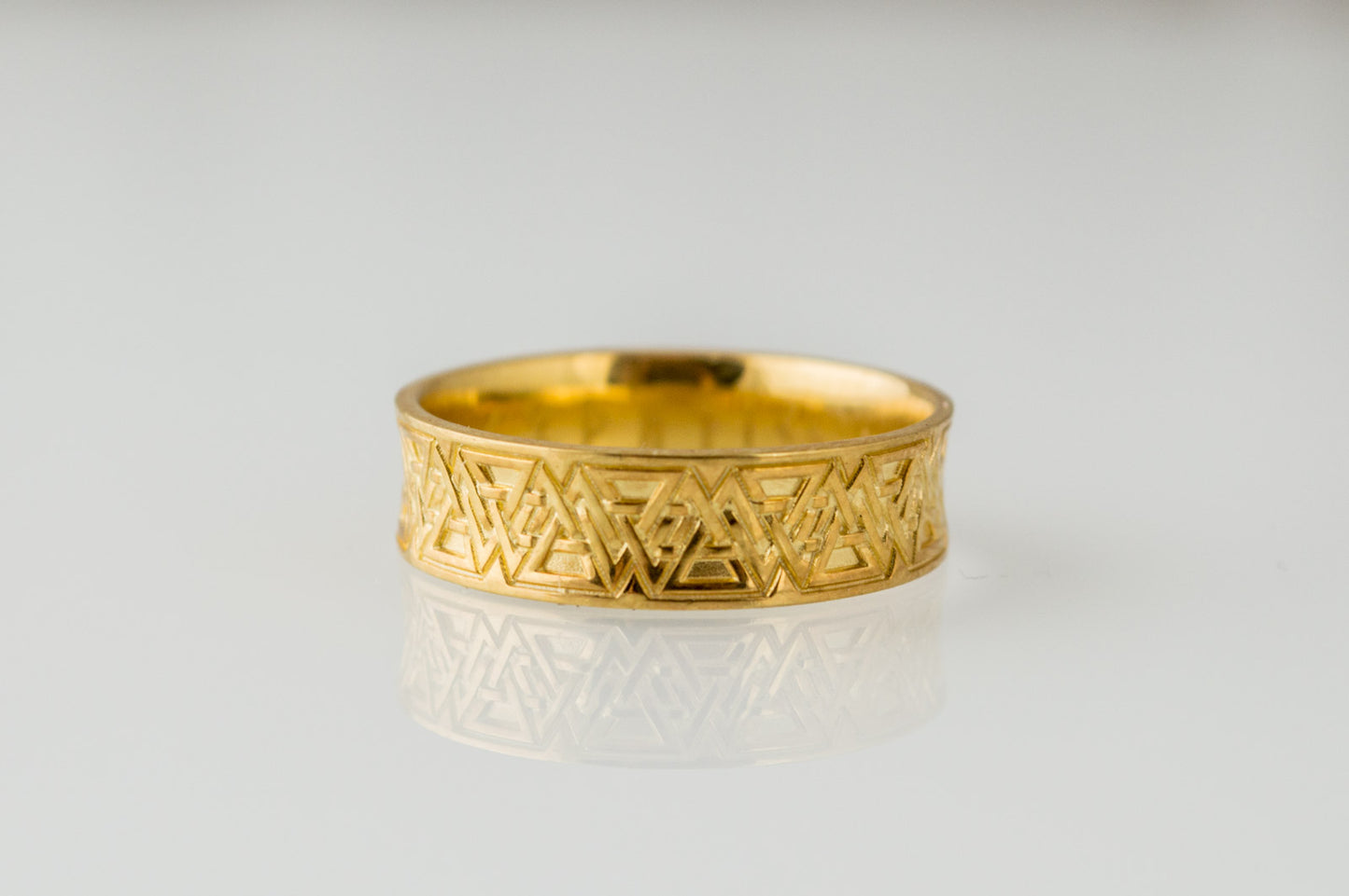 vkngjewelry Ring Handcrafted Valknut Symbol Inside Runes Gold Ring