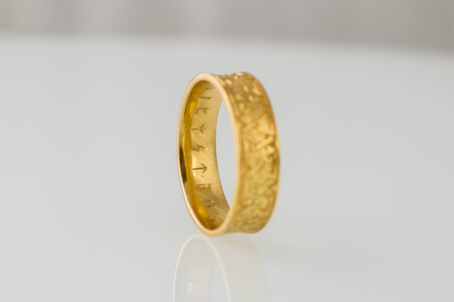 vkngjewelry Ring Handcrafted Valknut Symbol Inside Runes Gold Ring