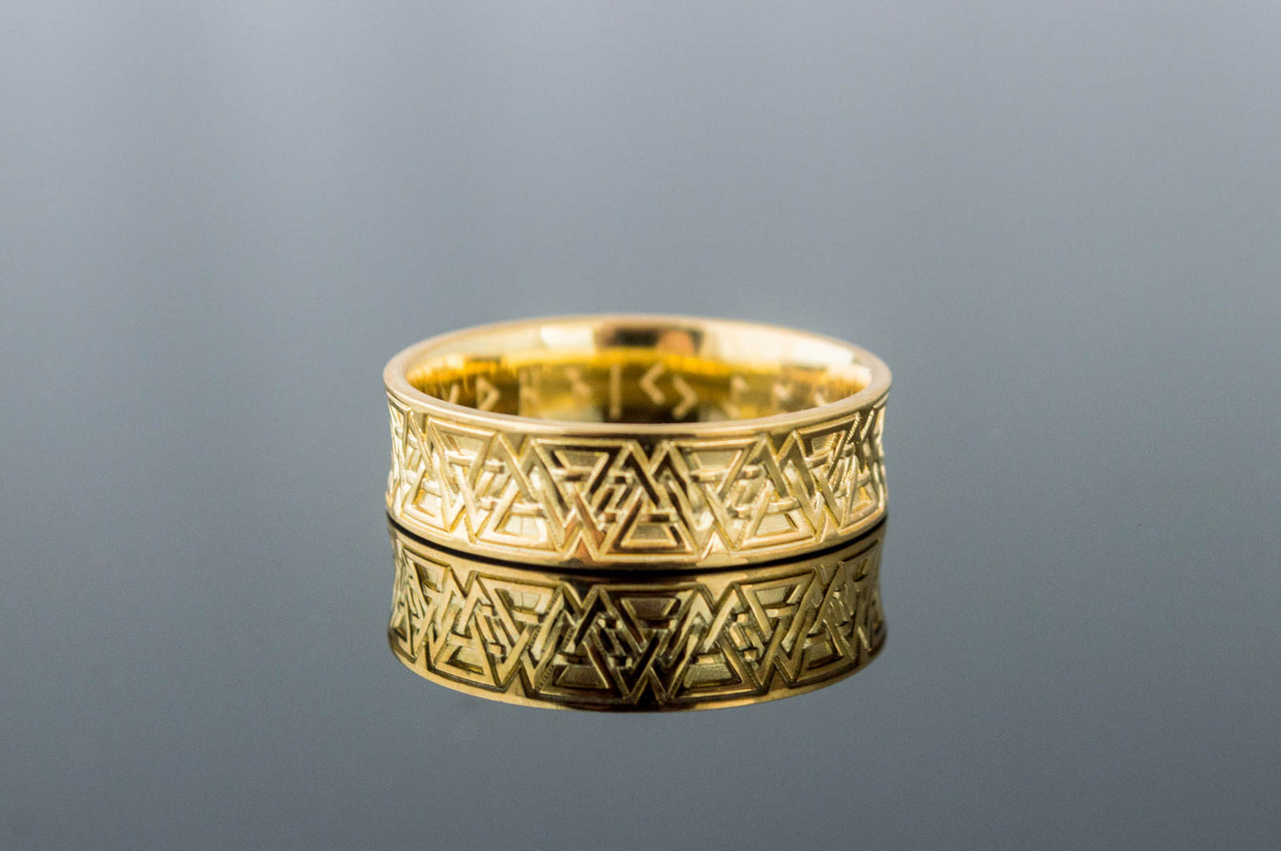 vkngjewelry Ring Handcrafted Valknut Symbol Inside Runes Gold Ring